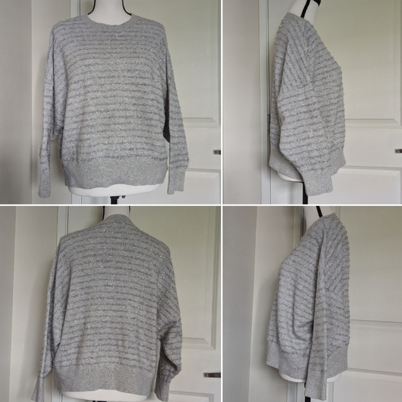 Nordstrom Metallic Stripe sweater, drop shoulder, grey & silver, Women's M - Picture 7 of 16